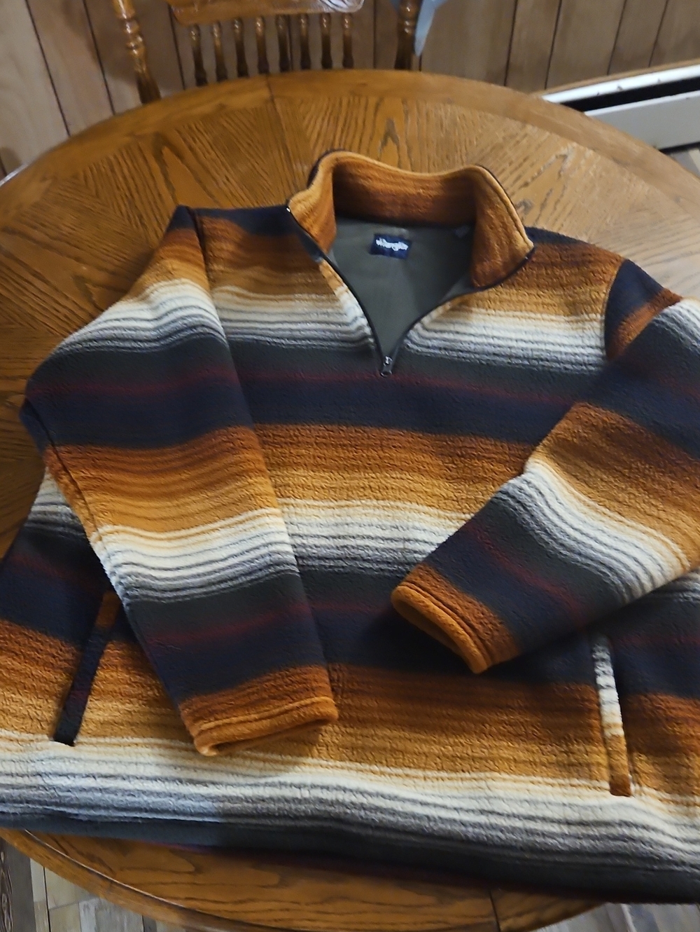 Wrangler Men's Striped Half-Zip Sweater - Brown, Black, White